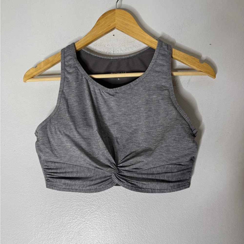 Athleta Womens Size S Top Bra Crop Grey‎ Twist Crop Workout Scoop Neck Athletic